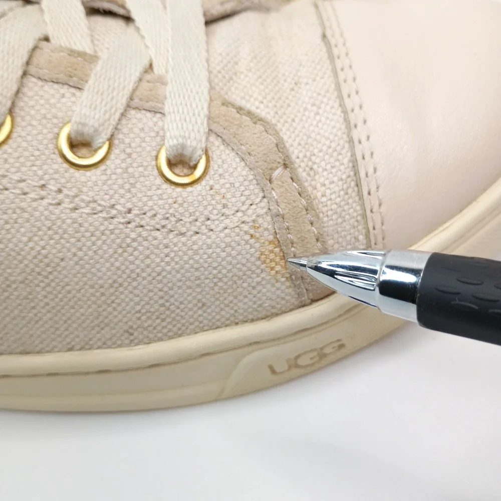 UGG Womens Canvas Leather Toe Low Top Sneakers Cream‎ Tan Lace Up Shoes